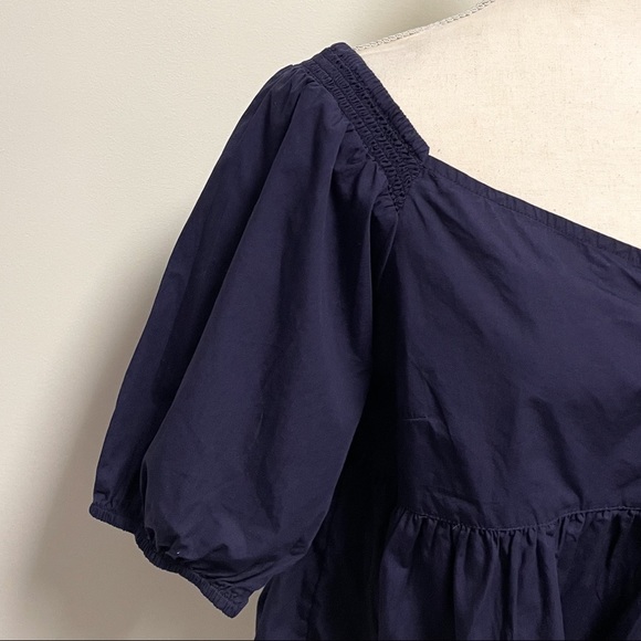 Free People Navy Veronica V Neck Buttons Top 1/2 Puff Sleeves NWT Small Peplum - Picture 5 of 10